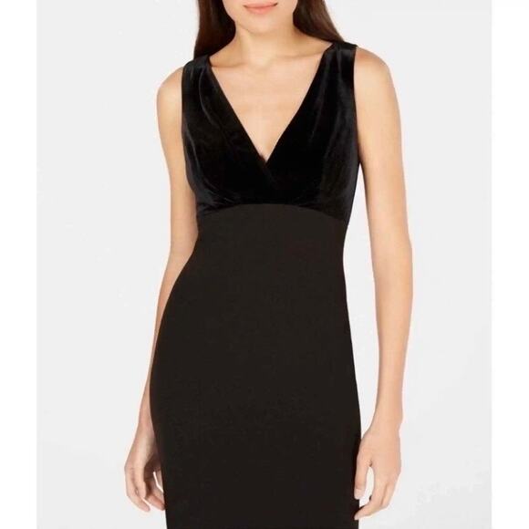 Calvin Klein VELVET Scuba‎ Midi Dress Black Plunge V-Neck Sheath Sleeveless 6 - Picture 1 of 14